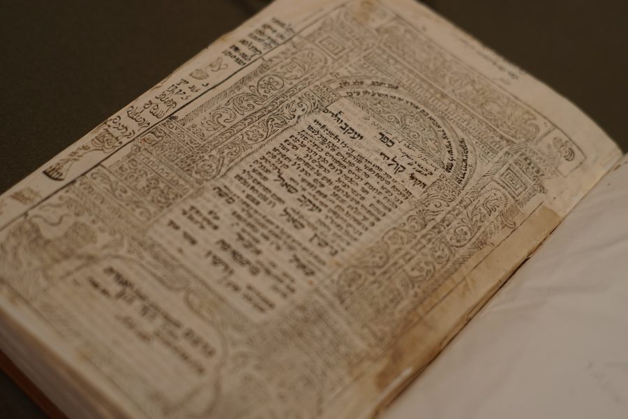 Open page of book showing Hebrew text