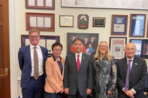 From left: Humanities Dean David Schaberg, Vice Provost C. Cindy Fan, Congressman Ted W. Lieu, Dean Eileen Strempel and Vice Chancellor Roger Wakimoto