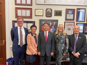 From left: Humanities Dean David Schaberg, Vice Provost C. Cindy Fan, Congressman Ted W. Lieu, Dean Eileen Strempel and Vice Chancellor Roger Wakimoto