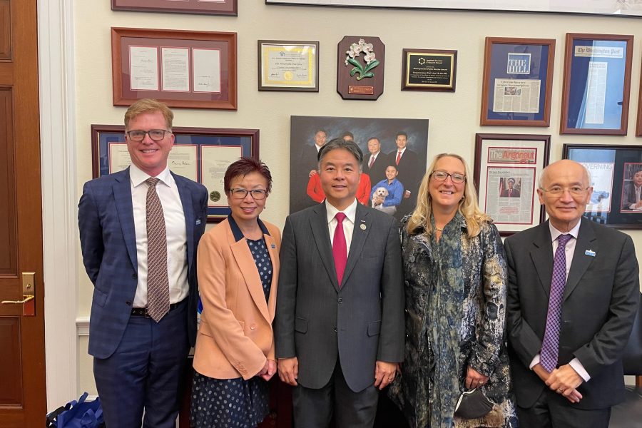 From left: Humanities Dean David Schaberg, Vice Provost C. Cindy Fan, Congressman Ted W. Lieu, Dean Eileen Strempel and Vice Chancellor Roger Wakimoto