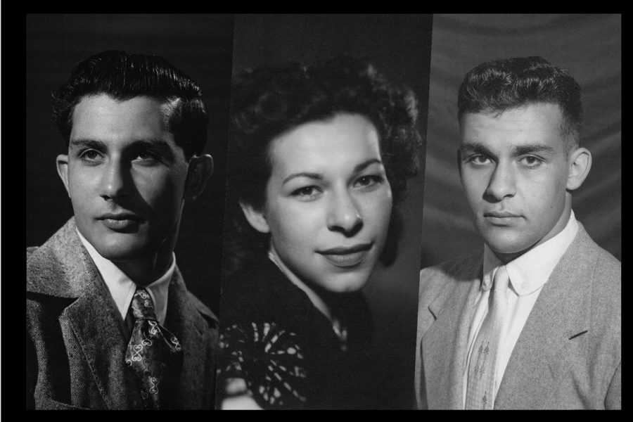 George, Alice and Harold Kachigian in a black and white triptych format