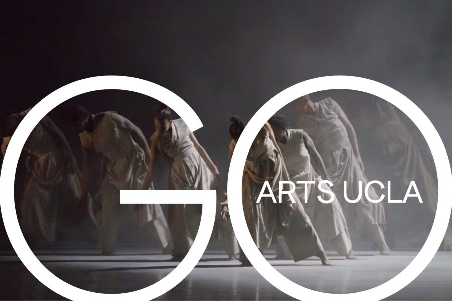 "Go Arts UCLA" in white text is superimposed over a shot of dancers on a stage.