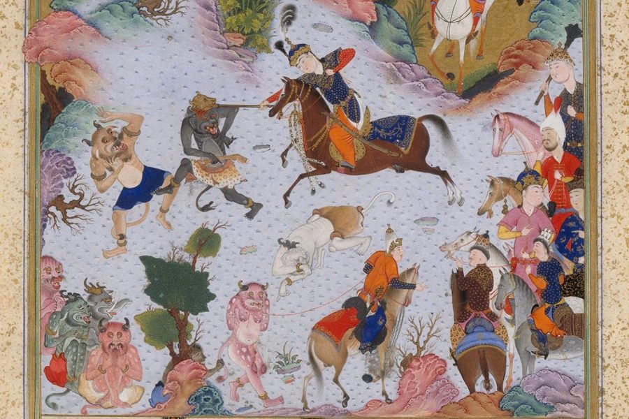 “Tahmuras Defeats the Divs” from the Šāhnāme (Book of Kings) of Šāh Tahmāsp