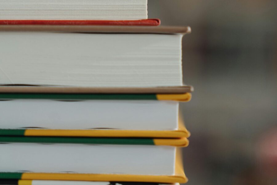 Close-up view of a stack of books