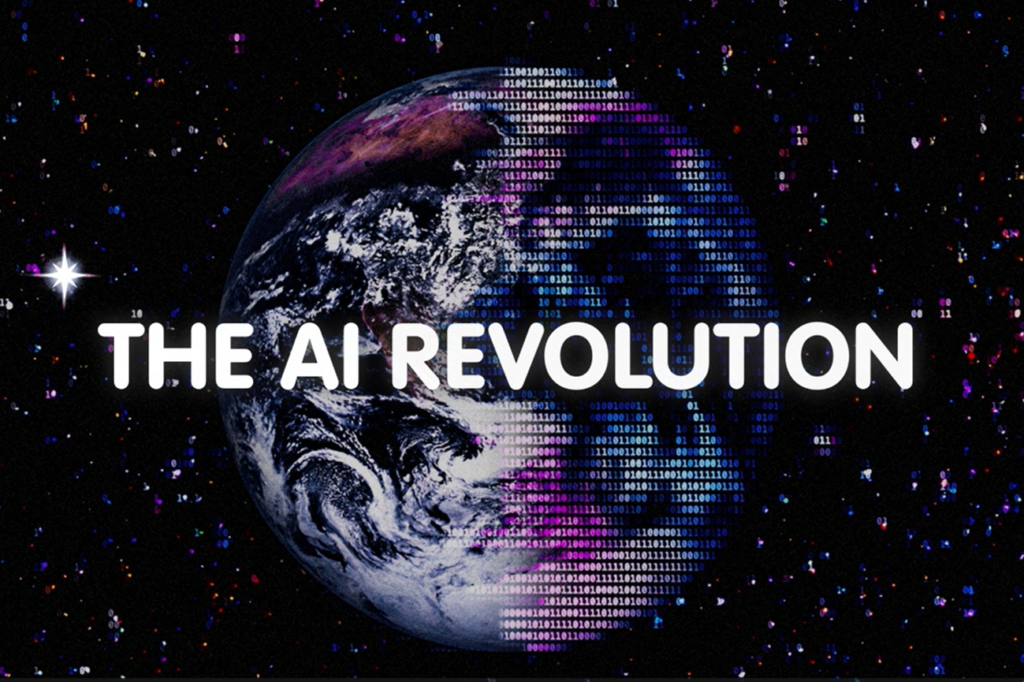 Illustration with the words The AI Revolution over a digital image of the Earth