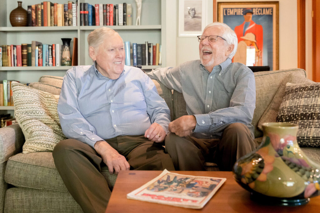 Thomas Bye (left) and David Bohne seated on sofa