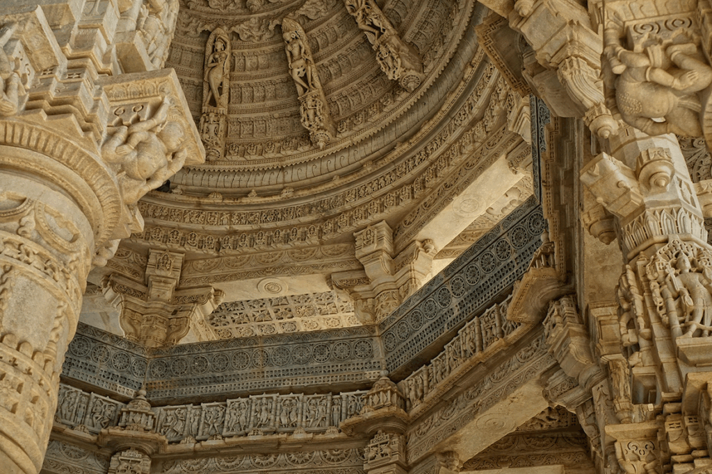 Ceiling inside the Ranakpur Jain temple in Rajasthan, India
