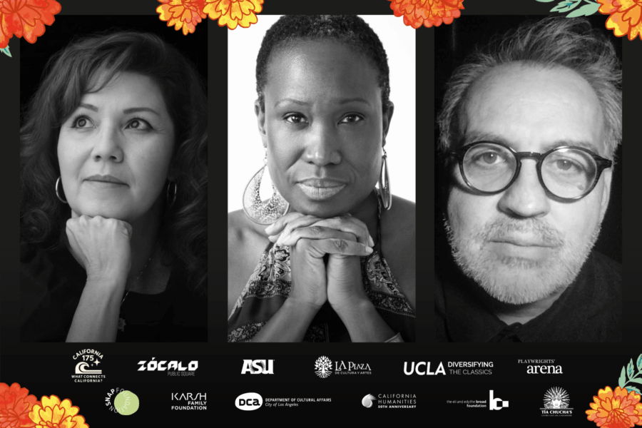 Event poster for Can Comedia Help Us Understand California’s Past? With portraits of three speakers