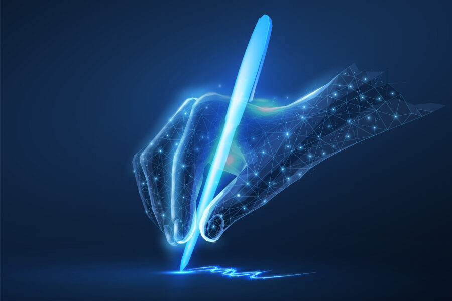 Digital image of hand and pen