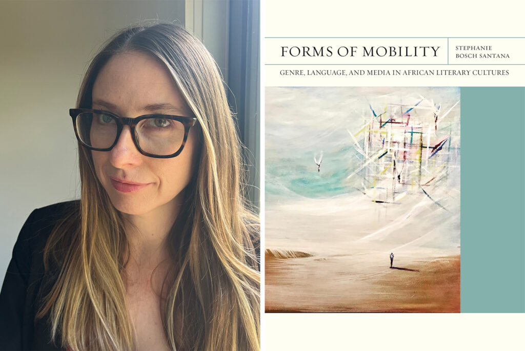 Stephanie Bosch Santana and the cover of her book "Forms of Mobility"