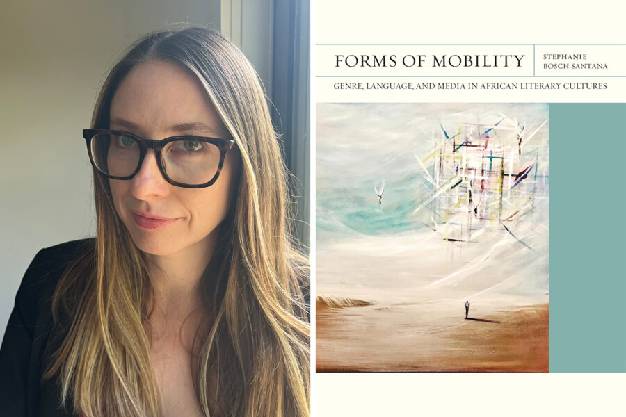 Stephanie Bosch Santana and the cover of her book "Forms of Mobility"